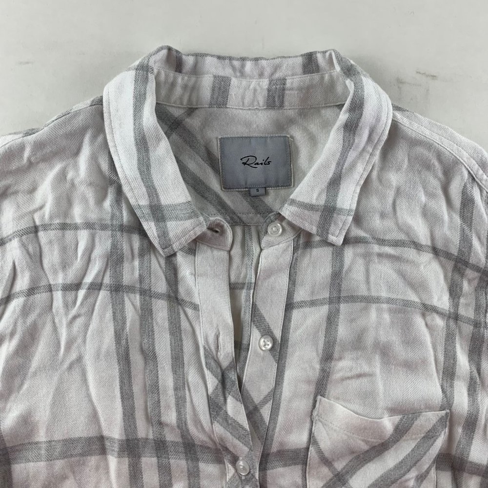 Rails White Plaid Softened Flannel Button Front S… - image 2